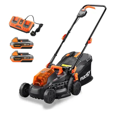 FUXTEC 40V Cordless Lawn Mower E1RM20 - 33cm Cut, 2x 20V Li-Ion Batteries & Dual Charger, Adjust