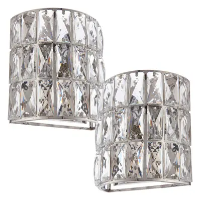 2 PACK Crystal LED Wall Light Chrome & Clear Glass Shade Pretty Dimmable Lamp