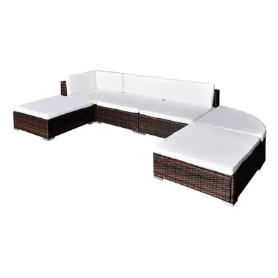 vidaXL Garden Lounge Set Piece with Cushions Poly Rattan Brown Patio Sofa