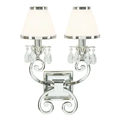 Esher Luxury Twin Curved Arm Traditional Wall Light Nickel Crystal White Shade