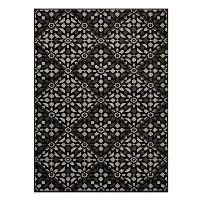 (Mosaic - Black/Grey, 200x285cm) Outdoor Indoor Flatweave Rugs Modern Mosaic Tribal Geometric Wa