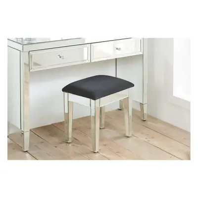 Mirrored Bedroom Dressing Table Stool Padded Black Velvet