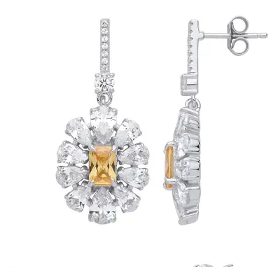 Jewelco London Ladies Sterling Silver Yellow Rectangular & Pear Cubic Zirconia Popcorn Flower St