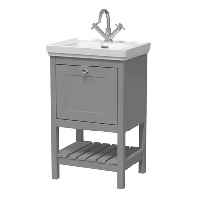 Traditional Furniture Floor Standing Drawer Vanity & Tap Hole Fireclay Basin, 500mm, Cool Grey