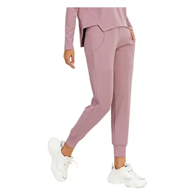 (Pink, M) Women Sports Pants High Waist Pocket Quick Dry Moisture-wicking Breathable