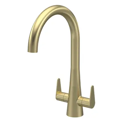 Kitchen Mono Mixer Tap with Lever Handles, 398mm - Brushed Brass