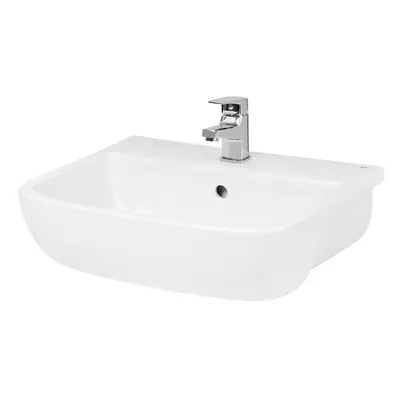 Square Ceramics Semi Recessed Tap Hole Minimalist Basin (Tap Not Included), 520mm - Balterley