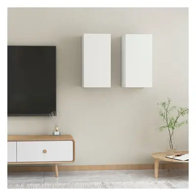 vidaXL 2x TV Cabinets White Chipboard Wall Mounted Cabinet Hifi Stand Indoor