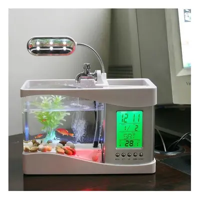 (White) Desktop Fish Tank with LED Clock