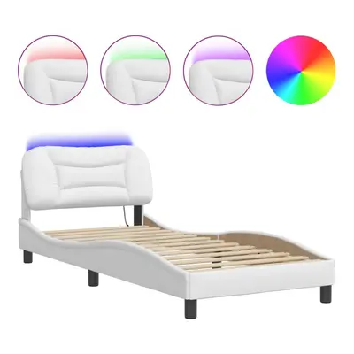 (white, x cm) vidaXL Bed Frame with LED Lights Bed Base Mattress Foundation Faux Leather