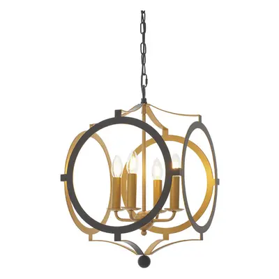 Matt Black & Gold Ceiling Pendant Light - Bulb Hanging Circular Frame Fitting