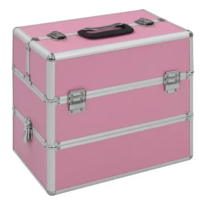 vidaXL Make-up Case 2-Tier Handle Spacious Pink Aluminium Vanity Organiser