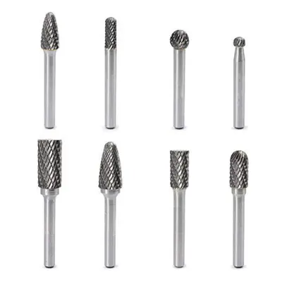 8PCS Carbide Burr Set with 1/4 Inch(6.35mm) Shank Double Cut Solid Carbide Rotary Burr Set