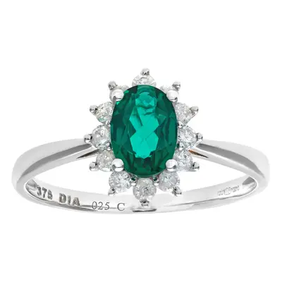 (Q) Jewelco London Round Brilliant Emerald and Diamonds 9ct Cluster Ring