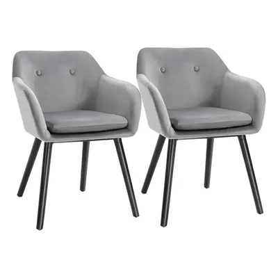 HOMCOM Modern Upholstered Fabric Bucket Seat Dining Armchairs Set of Grey