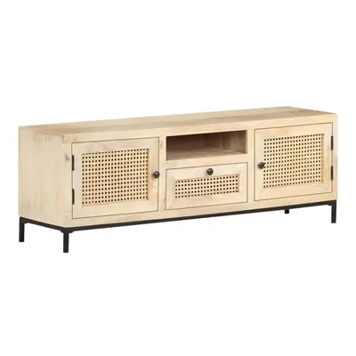 TV Cabinet 120x30x40 cm Solid Mango Wood and Natural Cane