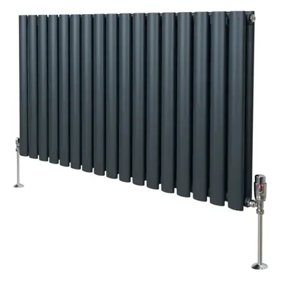 (600mm x 1020mm, Anthracite Grey) Oval Column Designer Radiator & TRV Valves