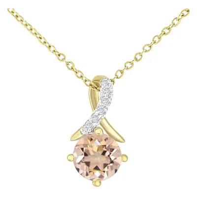 Jewelco London 9ct Yellow Gold Round 3pts Diamond Round 0.45ct Morganite Kiss Crossover Pendant 