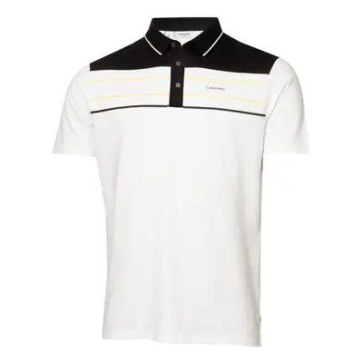 (M, White/Yellow) Calvin Klein Mens Blackwater Sustainable Easy Care Golf Polo Shirt