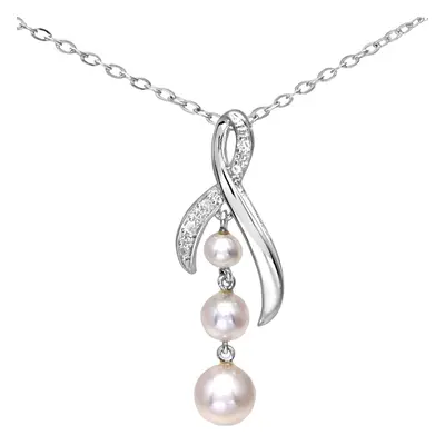 Jewelco London 9ct White Gold Round 2.3pts Diamond Round Pearl 3/4/5mm Kiss Pendant Necklace inc