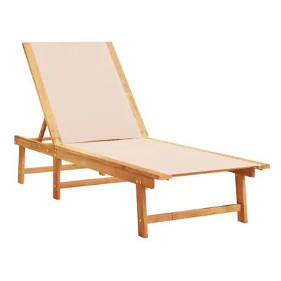 (cream, sun lounger) vidaXL Sun Lounger Bed Outdoor Garden Recliner Solid Acacia Wood and Textil