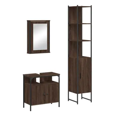 (brown oak) vidaXL Bathroom Furniture Set Piece Sink Cabinet Grey Sonoma Engineered Wood