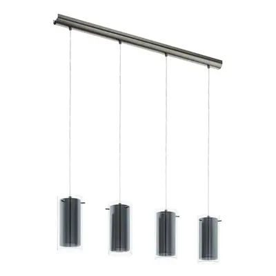 Pendant Light Colour Satin Nickel Shade Clear Grey Glass Fabric Bulb E27 4x16W