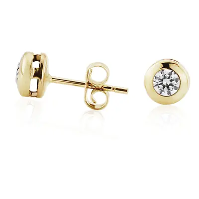 Jewelco London Ladies 9ct Yellow Gold Round Bezel Cubic Zirconia Stud Earrings 3mm - SENR02546