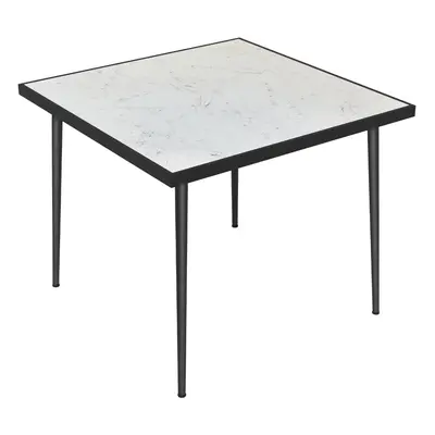 Outsunny Outdoor Dining Table for with Marble Effect Tempered Glass Top White