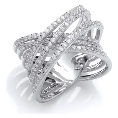 (Q) Jewelco London Ladies Rhodium Plated Sterling Silver Cubic Zirconia Pave Bridge Crossover Et