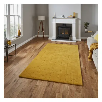 (120x170cm) Modern Kasbah KB2025 Geometric Wool Rugs in Ochre Yellow Soft Hand Made Mats