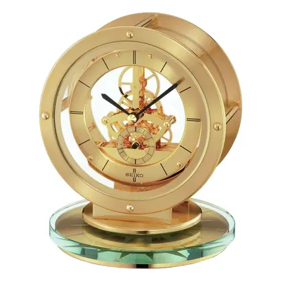 Seiko Gold Finish Battery Mantel Clock with Skeleton Movement QHG038G