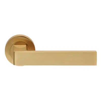 PAIR Straight Square Handle on Round Rose Concealed Fix Satin Brass