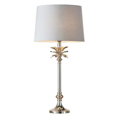 Table Lamp Polished Nickel & Charcoal Linen 60W E27 Base & Shade e10387