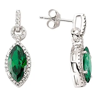 Jewelco London Ladies Sterling Silver Emerald-Green Marquise Cubic Zirconia Cats Eyes Stud Earri