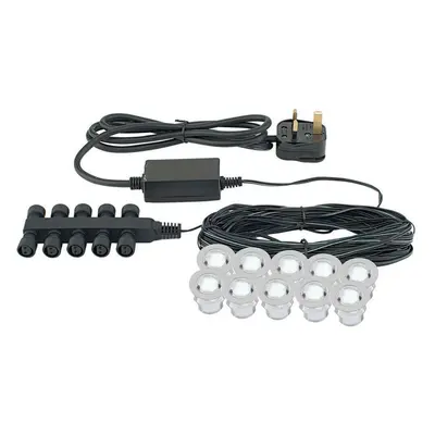 IP67 Decking Plinth Light Kit 10x 0.45W Daylight White Round Lamps Outdoor Rated