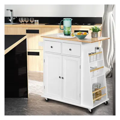 2-Door Kitchen Cabinet Island W/ Wheels Drawrs & Shelves Kitchen Trolley