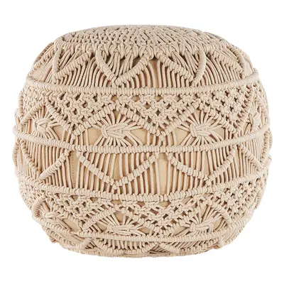 Cotton Macrame Pouffe Beige KAYSERI