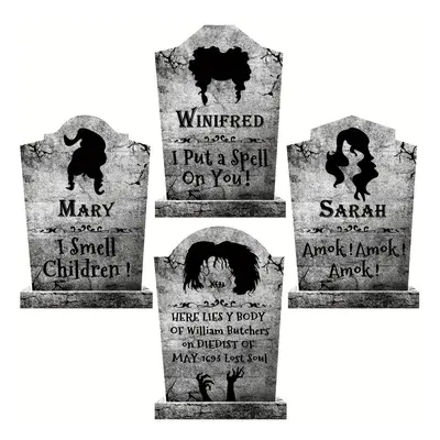 (4-Piece Set) Outdoor Halloween Decorations, Witches Tombstones, Halloween Gravestone Decor