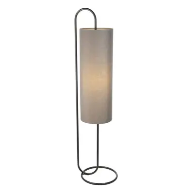 Matt Black Oval Floor Lamp & Grey Fabric Shade - 1360mm Height - Standing Light