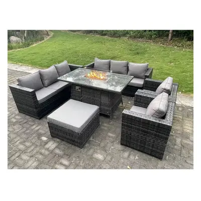 Fimous Seater Outdoor PE Rattan Garden Furniture Set Gas Fire Pit Dining Table Gas Heater Burner