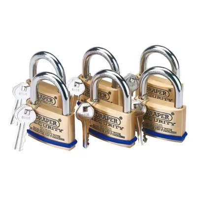 Solid Brass Padlocks with Hardened Steel Shackle, 60mm (Pack of 6)