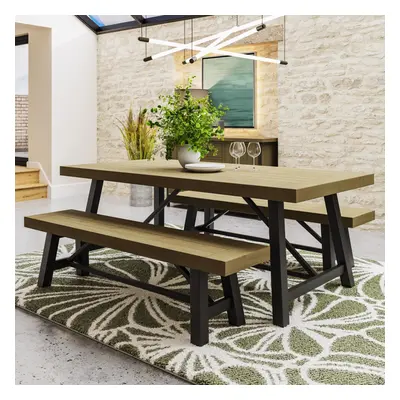 FWStyle Dining Table Set 200cm Two Benches Solid Pine