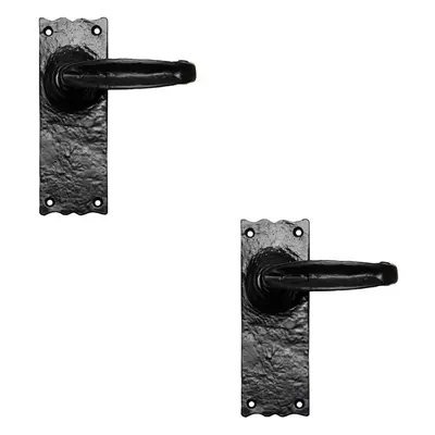 2x PAIR Forged Straight Lever Handle on Latch Backplate x 55mm Black Antique