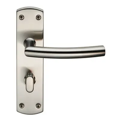 Arched Lever on Bathroom Backplate Door Handle Thumbturn Lock Satin Steel