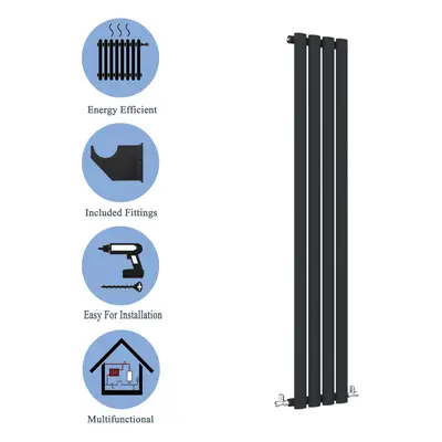 (Single, 1800x236mm) Black Oval Tube Designer Radiator