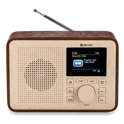 (Dark Wood) Denver DAB-60 Portable DAB+ Digital Radio with Bluetooth Made Using BioPlastics