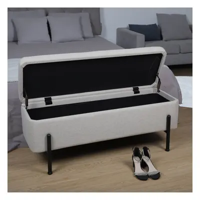 (Off White) Home Source Oasis Fabric Storage Ottoman with Metal Legs