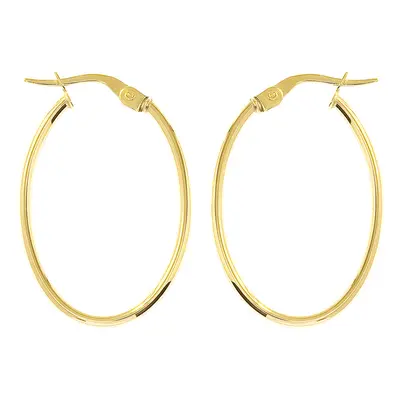 Jewelco London Ladies 9ct Yellow Gold Plain Polished Oval Slim Hoop Earrings 19mm x 28mm - ERNR0