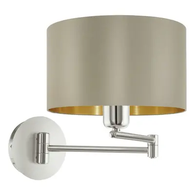 Wall Light Satin Nickel Moveable Stem Shade Taupe Gold Fabric Bulb E27 1x60W